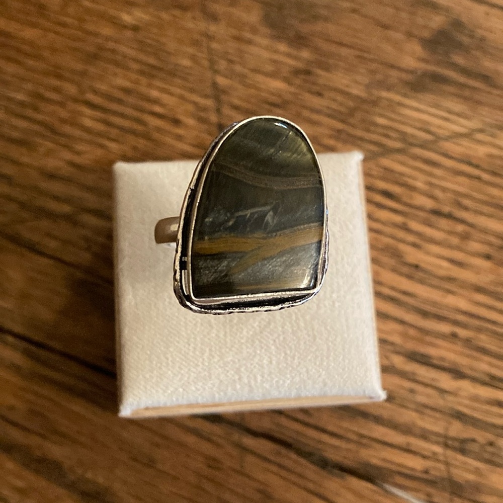Blue Tiger Eye Natural Gemstone Ring NWOT